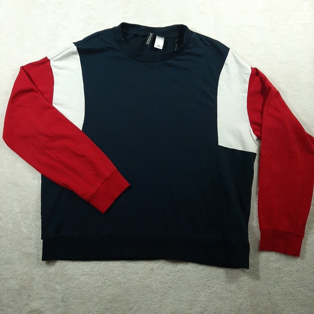 Divided H&M Women's Colorblock Cotton Pullover Sweater Navy Red White Size M